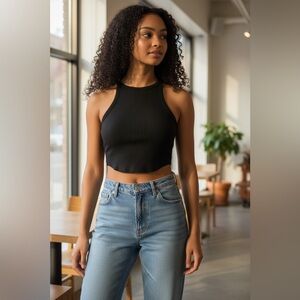 Target Black Ribbed High-Neck Crop Tank